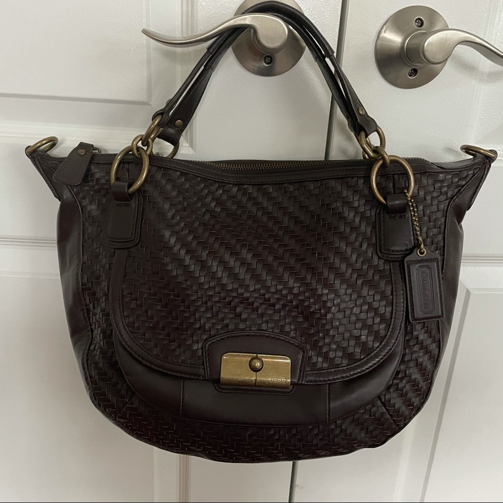 Coach Dk Brown Large Woven Leather Bag E1220-19312